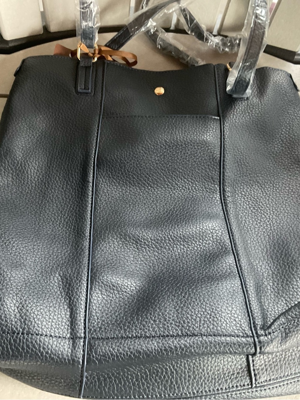 Montana West Black Pebbled Tote with Gold Accent